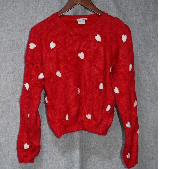 Kling Sweaters - Kling Red Fuzzy Heart Print Knit Sweater EU 4 / US L